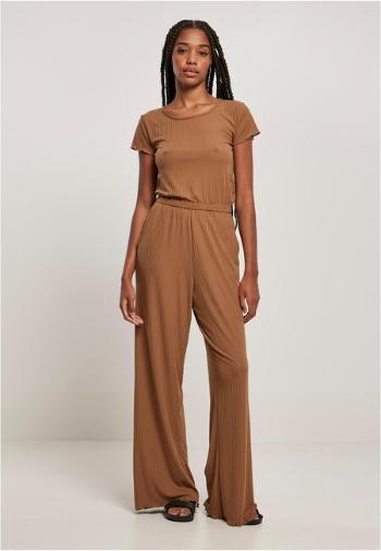 Urban Classics Ladies Rib Wid Leg Jumpsuit darktaupe - XS