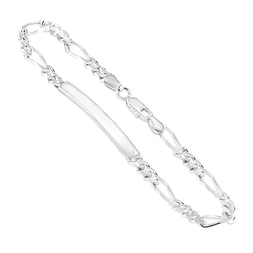 Strieborný 925 náramok s lesklou platničkou, vzor Figaro