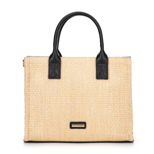 Dámsky kabelka z výpletu béžovo-čierny 100-4Y-404-91