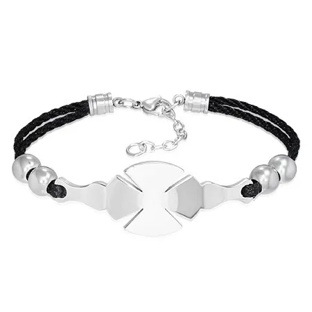 Oceľový náramok so šnúrkou - Maltézsky kríž, guličky