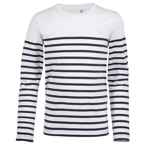 SOL'S Detské pásikavé tričko s dlhým rukávom Matelot - Biela / tmavomodrá | 10 rokov (130/140)