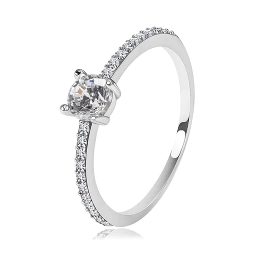 Zlatý prsteň 14K z bieleho zlata s vyvýšeným čírym zirkónom - Veľkosť: 52 mm