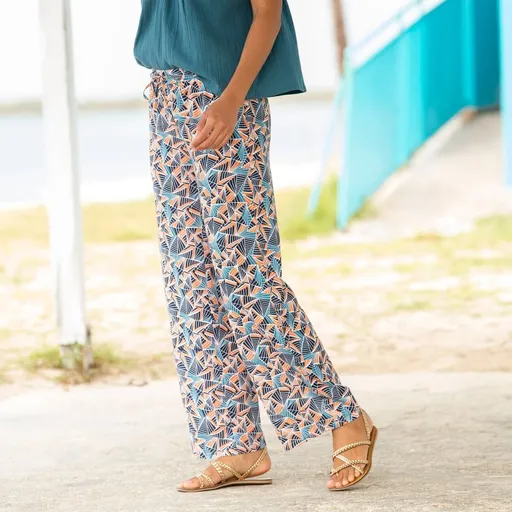 Široké nohavice s pružným pásom a potlačou