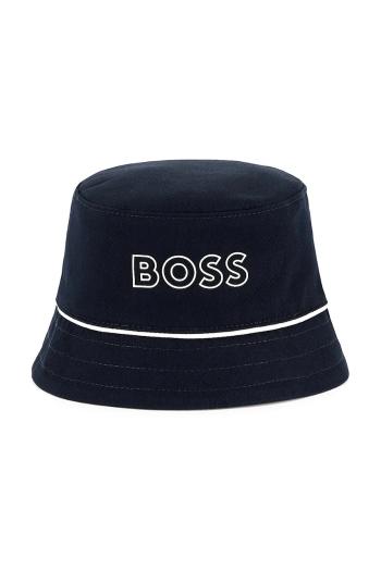 Bavlnená obojstranná detská čiapka BOSS tmavomodrá farba, bavlnený, J52239