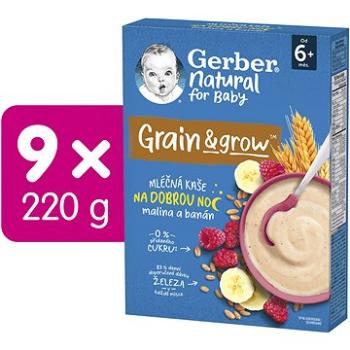 GERBER Natural mliečna kaša pšenično-ovsená malina a banán 9× 220 g (8445290248565)