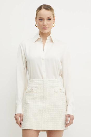 Košeľa Armani Exchange dámska, béžová farba, voľný strih, s klasickým golierom, XW000443 AF12742