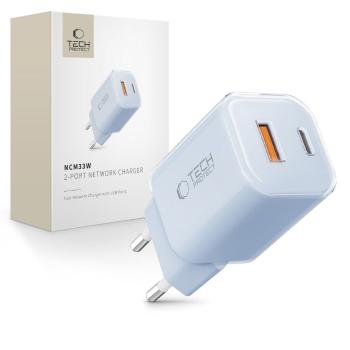 TECH-PROTECT NCM33W Sieťová nabíjačka 1x USB-C 1x USB-A modrá