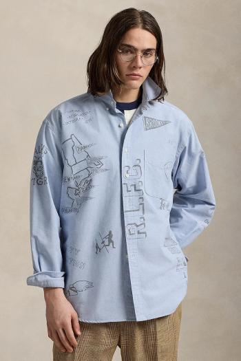 Košeľa Polo Ralph Lauren modrá farba, voľný strih, 710972188
