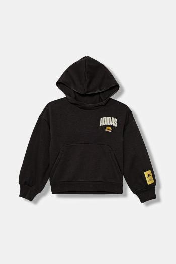 Detská mikina adidas hnedá farba, s kapucňou, s potlačou, JL9181