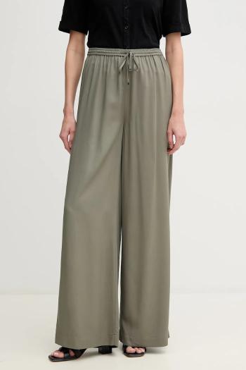 Nohavice Calvin Klein dámske, zelená farba, široké, vysoký pás, KW0KW02823