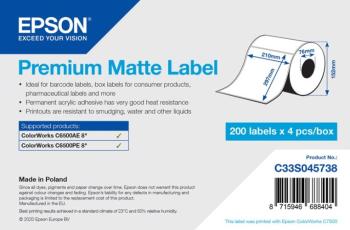 Epson C33S045738 Premium Matte, pre ColorWorks, 210x297mm, 200ks, biele samolepiace etikety