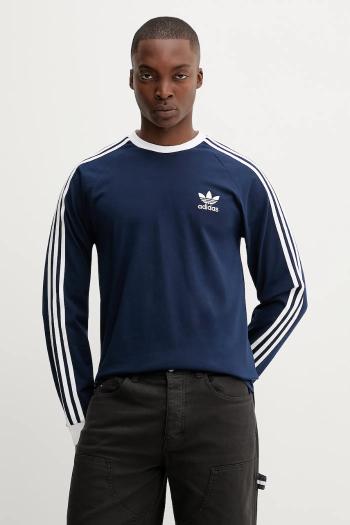 Bavlnené tričko s dlhým rukávom adidas Originals 3-Stripes tmavomodrá farba, s nášivkou, IM9428