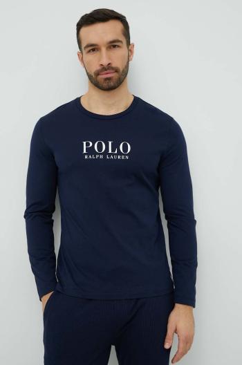 Bavlnené tričko s dlhým rukávom Polo Ralph Lauren tmavomodrá farba, s potlačou