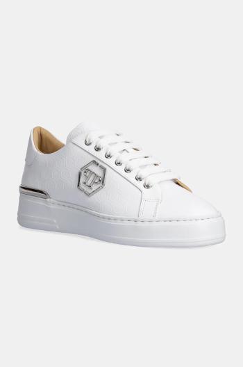 Kožené tenisky Philipp Plein Nappa Lo-Top Monogram biela farba, USC0665 PLE010N 01