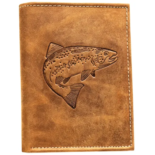 Hnedá pánska peňaženka z pravej kože s reliéfom v tvare ryby
