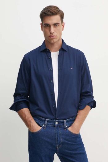 Bavlnená košeľa Tommy Hilfiger pánska, tmavomodrá farba, slim, s talianskym golierom, MW0MW35805
