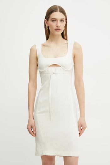 Šaty s prímesou ľanu Patrizia Pepe béžová farba, mini, priliehavé, 2A2874 A052