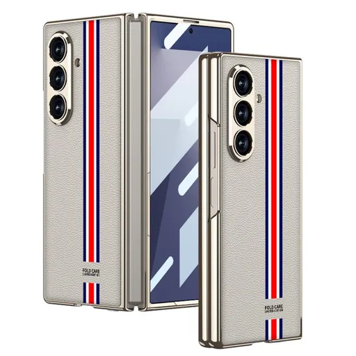 GKK LEATHER Kryt so sklom pre Samsung Galaxy Z Fold7 5G WHITE-RED