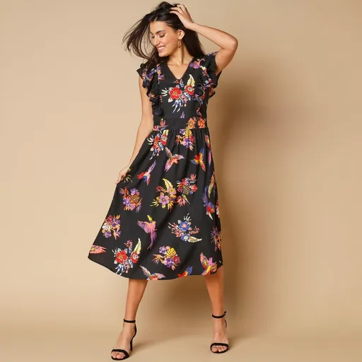 Midi šaty s potlačou, recyklovaný polyester