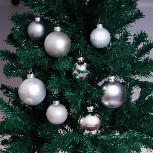 Sada vánočních ozdob, stříbrné a bílé, 30 ks