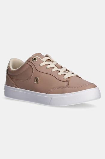 Kožené tenisky Tommy Hilfiger ESSENTIAL CHIC COURT SNEAKER béžová farba, FW0FW08322