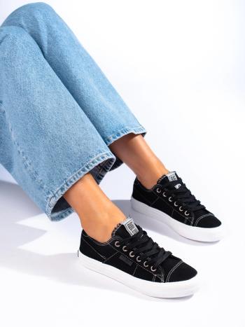 Trendy dámske čierne tenisky bez podpätku