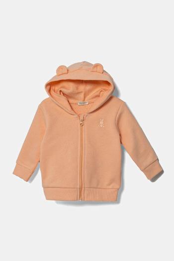 Bavlnená mikina pre bábätká United Colors of Benetton oranžová farba, s kapucňou, jednofarebná, 3J70A5017
