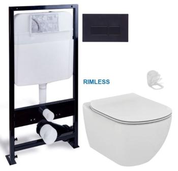 PRIM predstenový inštalačný systém s čiernym tlačidlom 20/0044 + WC Ideal Standard Tesi se sedlem RIMLESS PRIM_20/0026 44 TE2