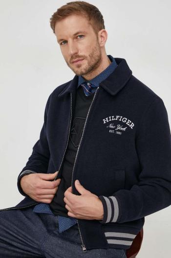 Vlnená bunda Tommy Hilfiger tmavomodrá farba, prechodná