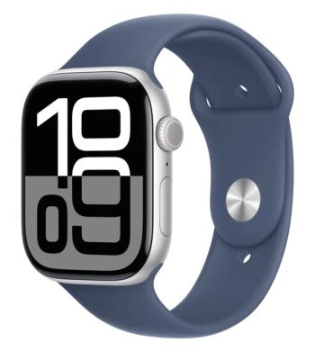 APPLE Watch Series 10 GPS 46mm Silver Aluminium Case with Denim Sport Band - M/L