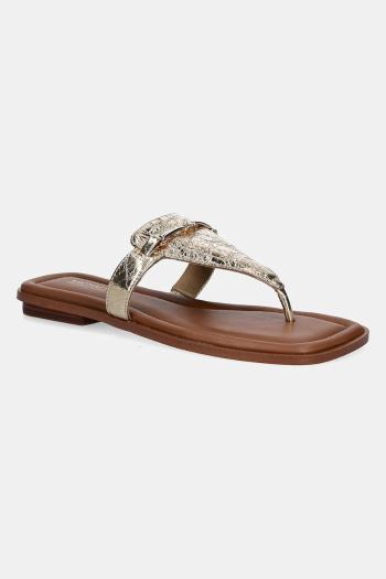 Kožené žabky MICHAEL Michael Kors Lena dámske, zlatá farba, na plochom podpätku, 40R5LEFS1M.740