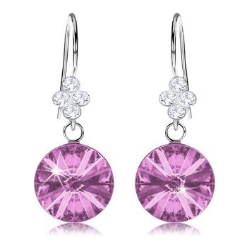 Strieborné náušnice 925, okrúhly Swarovski krištáľ ametystovej farby, 11 mm
