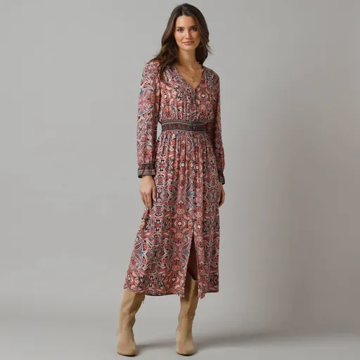 Dlhé šaty s potlačou a gombíkmi