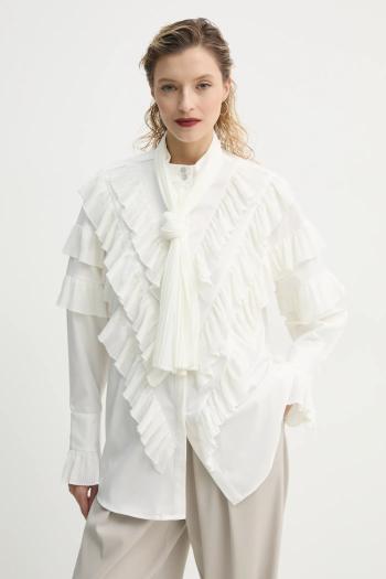 Košeľa Bruuns Bazaar dámska, biela farba, voľný strih, so stojačikom, BBW4421