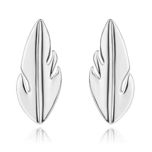 Náušnice zo striebra 925 - úzky list s výrezmi, puzetové zapínanie