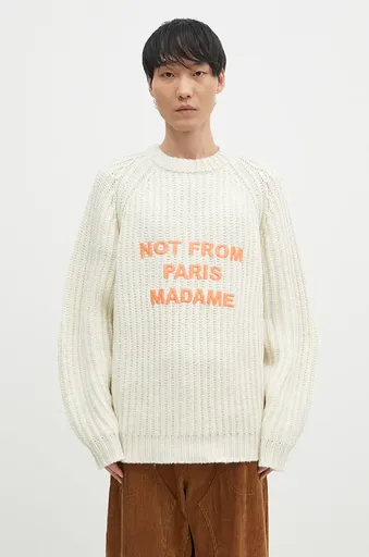 Vlnený sveter Drôle de Monsieur La Maille TressEe Slogan