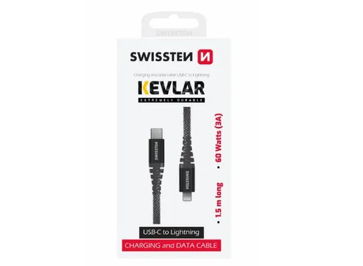 SWISSTEN DÁTOVÝ KÁBEL KEVLAR USB-C / LIGHTNING 1,5 M ANTRACIT