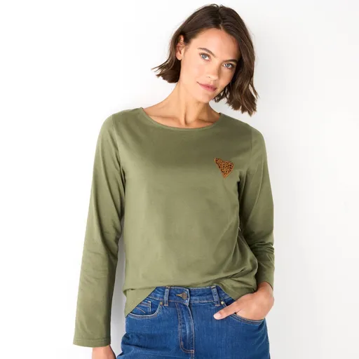 Jednofarebné tričko s dlhými rukávmi a nášivkou srdca