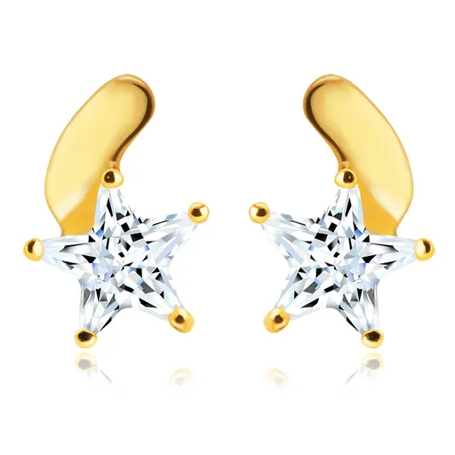 Puzetové náušnice zo 14K žltého zlata - kométa z číreho zirkónu, lesklý chvost