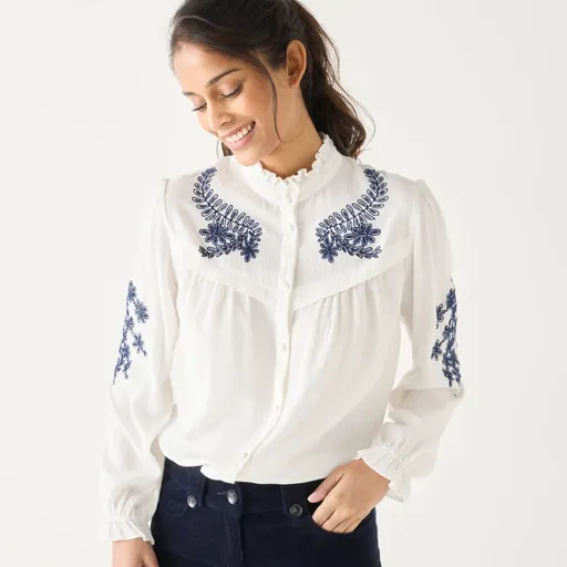 Košeľová krepónová blúzka s výšivkou