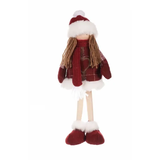 Vianočná dekorácia látkové dievčatko Kabátik, v. 35 cm, červená