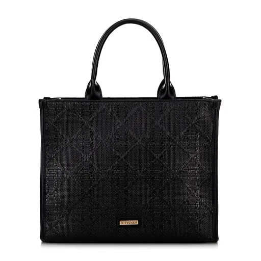 Pletená dámska slamená shopperka čierna
