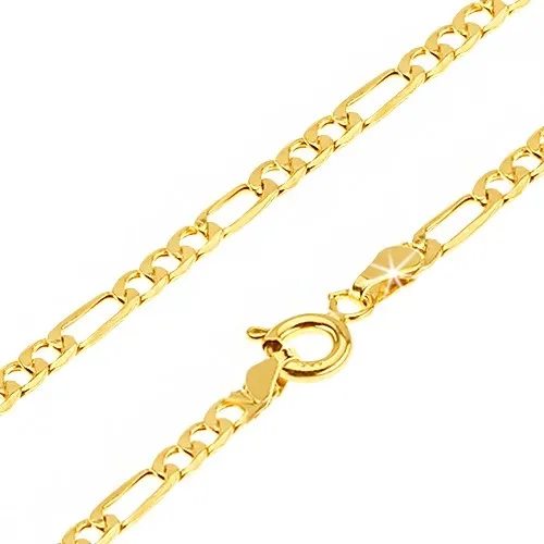 Lesklá zlatá retiazka 585 - tri oválne očká a jedno podlhovasté, 550 mm