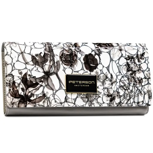 Veľká, horizontálna dámska peňaženka so zapínaním na patentky, vyrobená z lakovanej kože s kvetinovým vzorom - Peterson