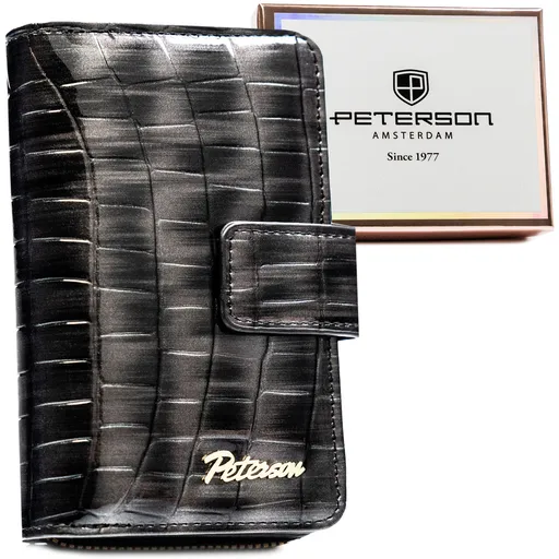 Sivá dámska peňaženka z ekologickej kože s krokodíliou textúrou, patentom a zipsom