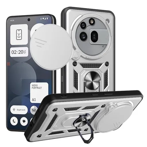 RING CAMERA Kryt s držiakom pre Nothing Phone (3a) Pro strieborný