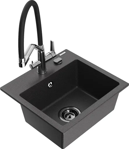 MEXEN/S MEXEN/S - Milo granitový drez 1-miska vrátane batérie Duo, čierna kropenatá 6505-76-671701-07-B