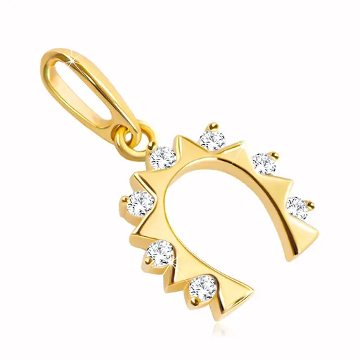 Zlatý prívesok 585 - podkovička pre šťastie so zirkónmi čírej farby