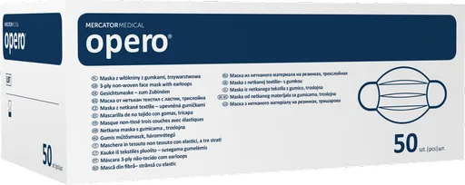 OPERO Chirurgická trojvrstvová ústenka ochranná na gumičku biela, 50 ks