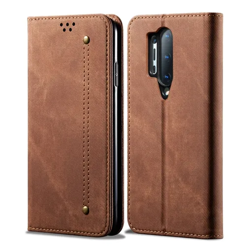 DENIM Peňaženkový kryt pre OnePlus 8 Pro hnedý